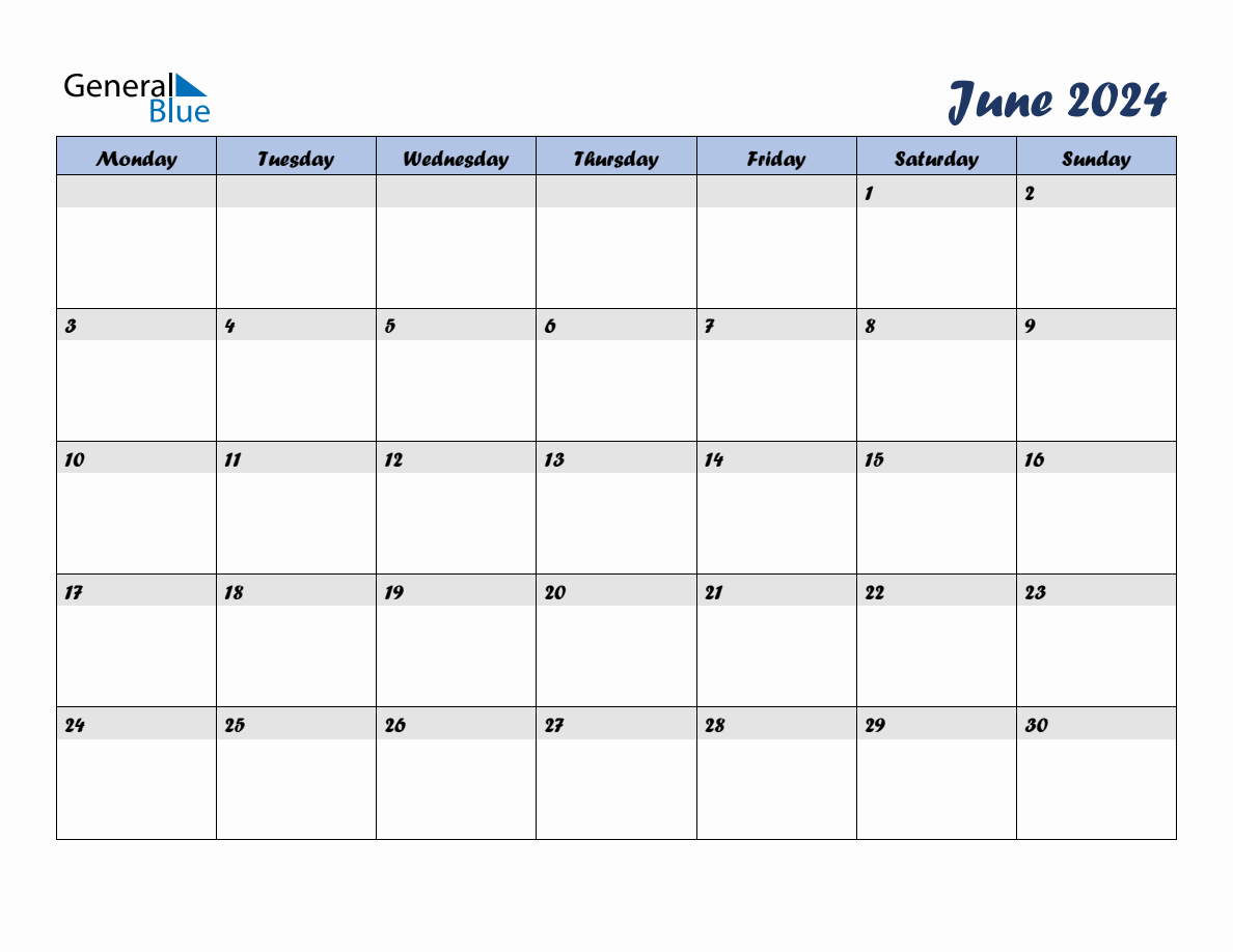 Free June 2024 Monthly Editable Calendar, Starting On Monday | Editable Calendar For June 2024