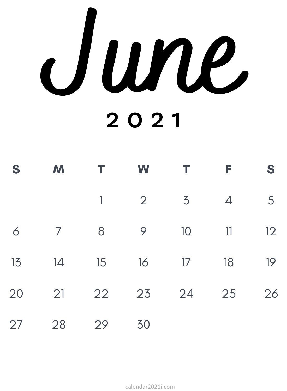 Free Minimalist 2021 Calendar Monthly Printable | Calendar | Black and White June Calendar