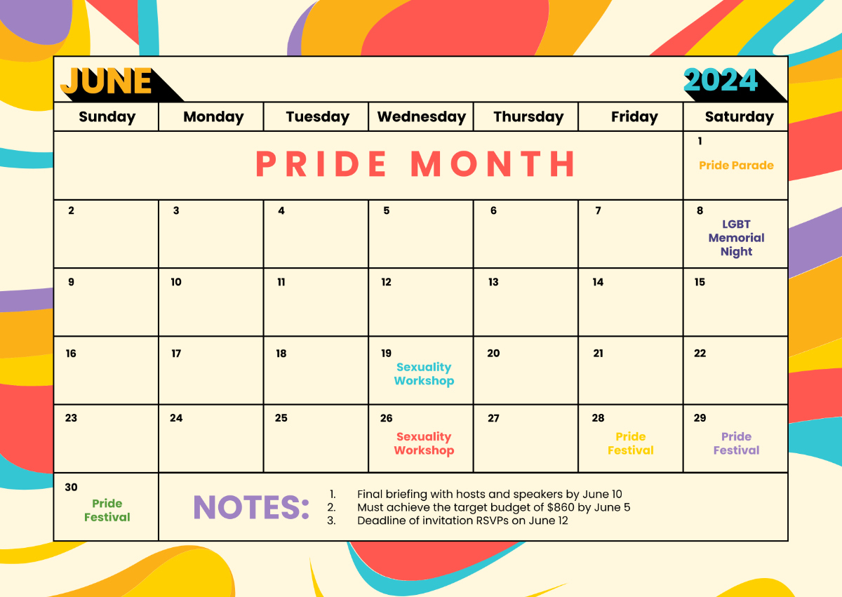 Free Pride Month 2024 Templates &amp;amp; Examples - Edit Online &amp;amp; Download | June Lgbt Pride Month Calendar 2024