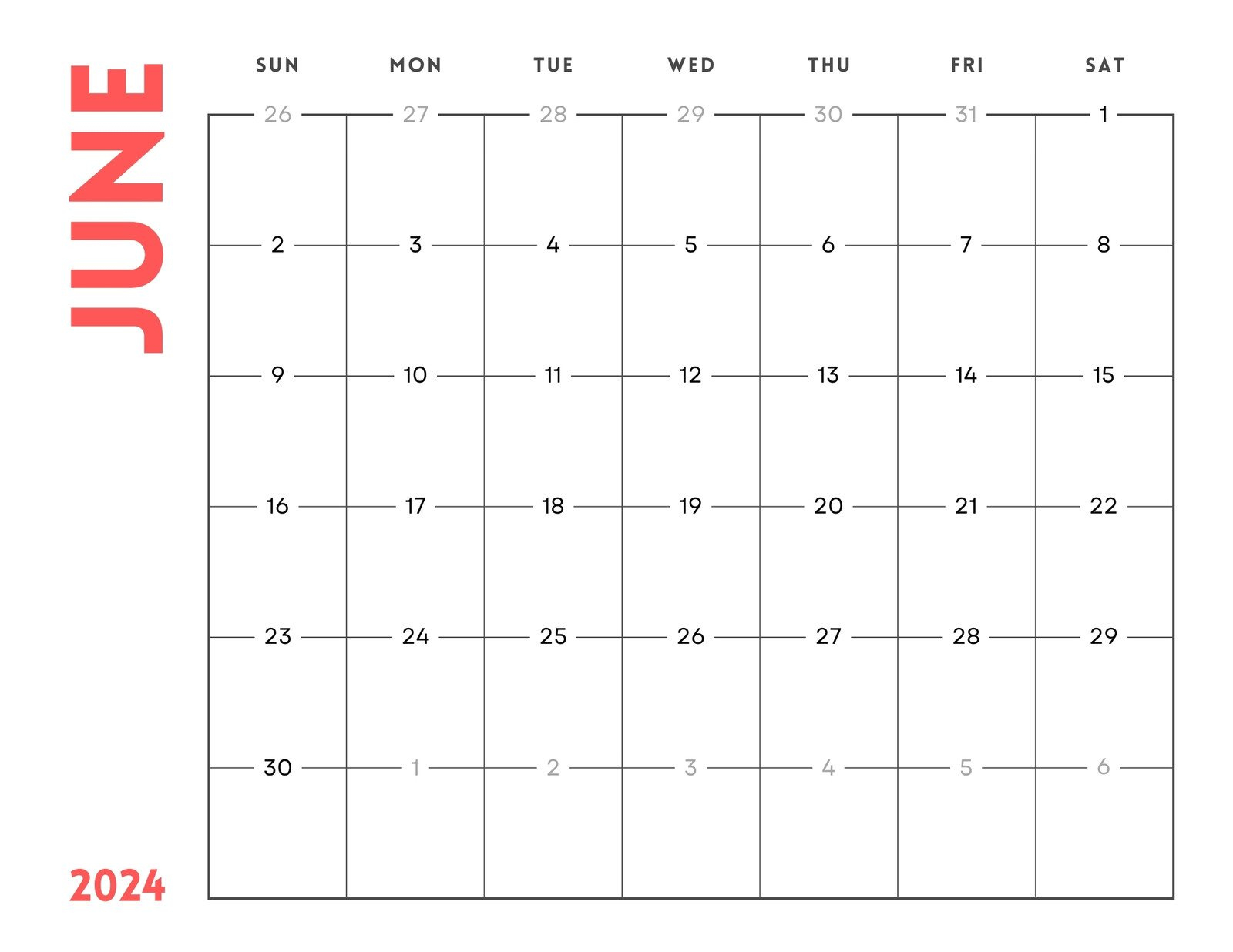 Free Printable, Custom June 2024 Calendar Templates | Canva | Blank Fillable Calendar June 2024