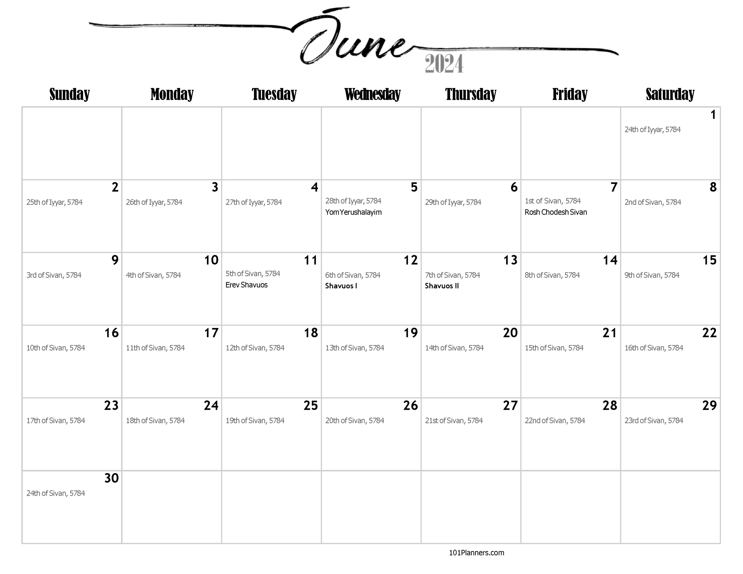 Free Printable Jewish Calendar 2023, 2024, And 2025 | June 26 2024 Hebrew Calendar