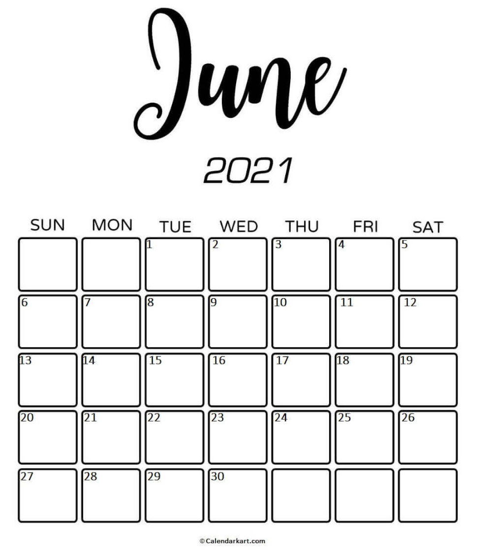 Free Printable June 2021 Calendar: Cute &amp;amp; Elegant Designs | Black And White June Calendar