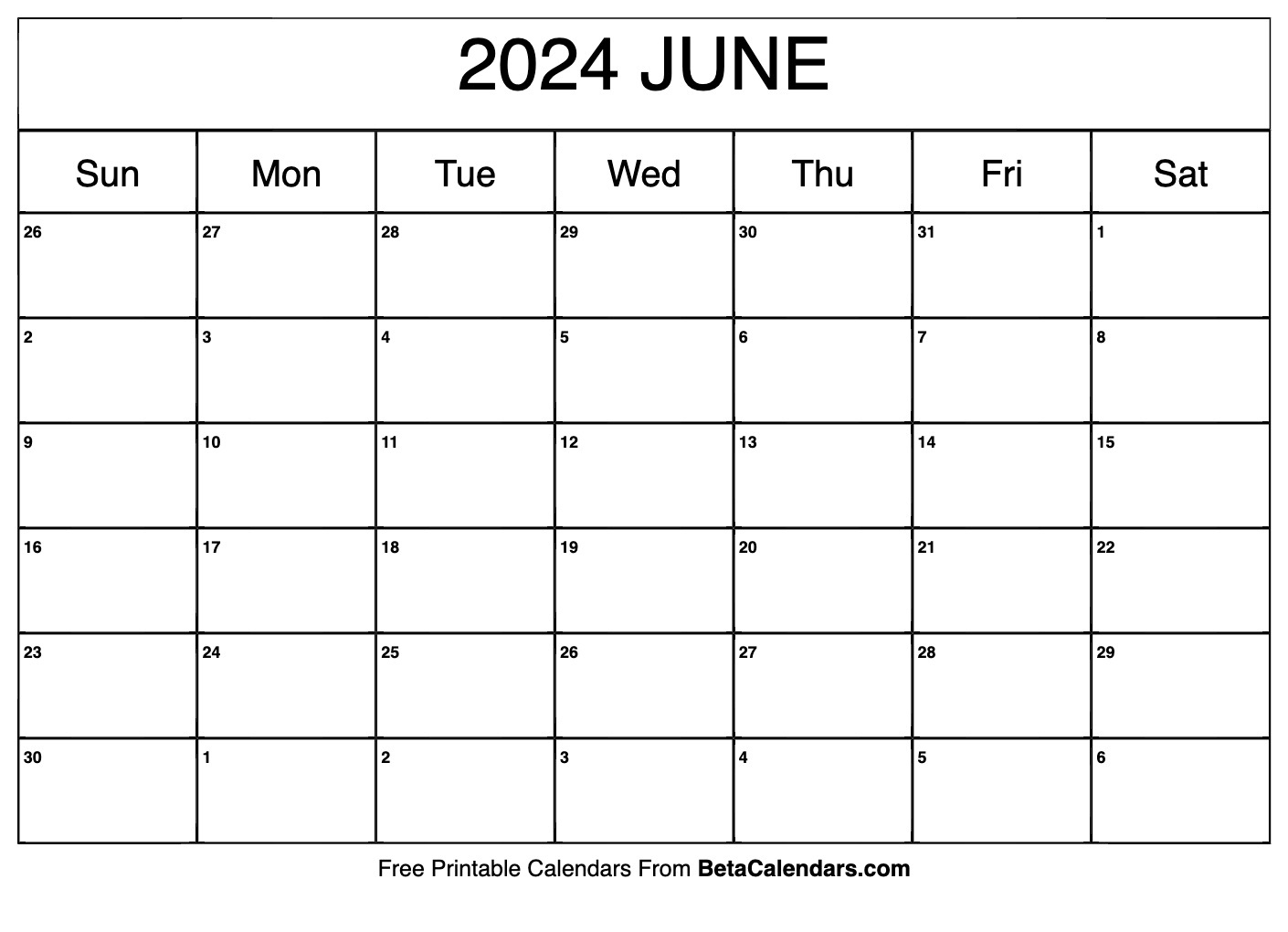 Free Printable June 2024 Calendar | Blank Calendar Template 2024 June