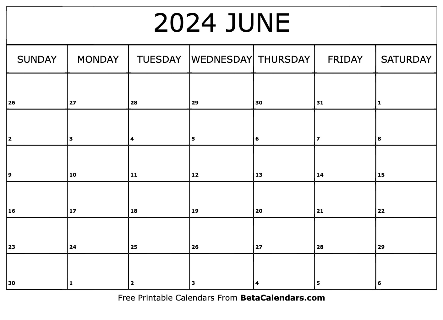 Free Printable June 2024 Calendar | Free June 2024 Printable Calendar