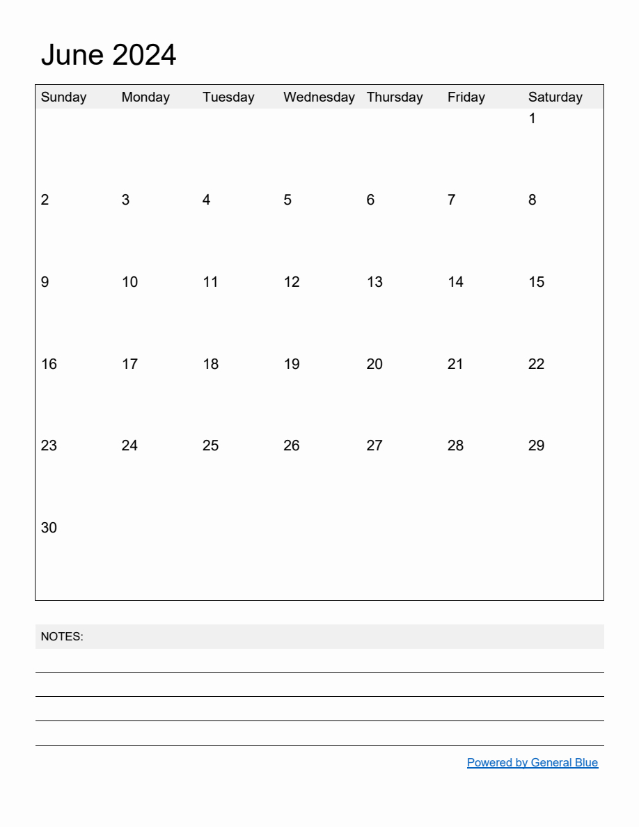 Free Printable Monthly Calendar For June 2024 | General Blue Calendar June 2024