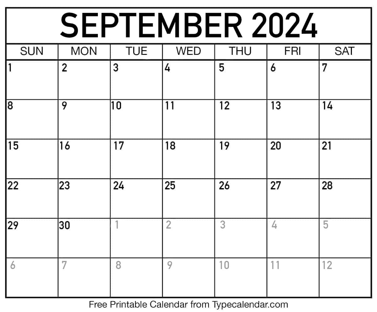 Free Printable September 2024 Calendars - Download | Free Printable Calendar September 2024 To June 2024