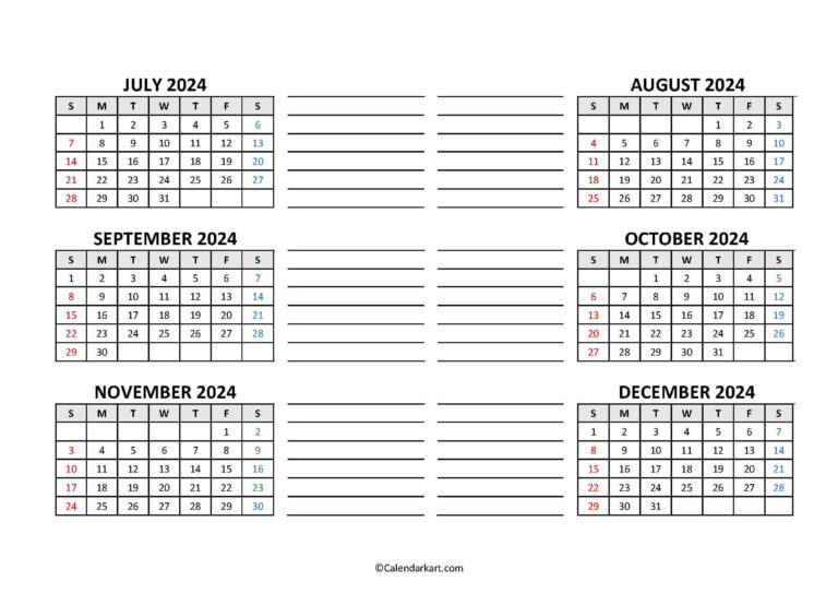 Free Printable Year At A Glance Calendar 2024 - Calendarkart | June To Dec 2024 Calendar