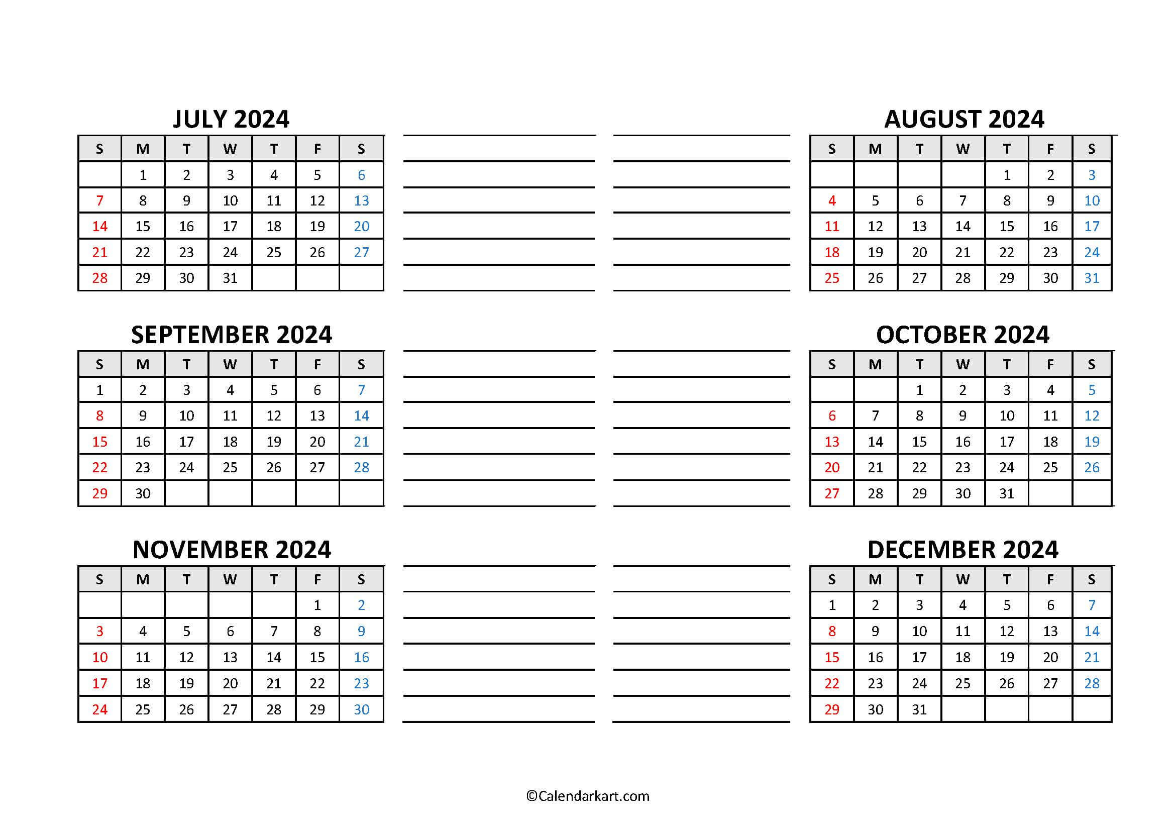 Free Printable Year At A Glance Calendar 2024 - Calendarkart | June To Dec 2024 Calendar