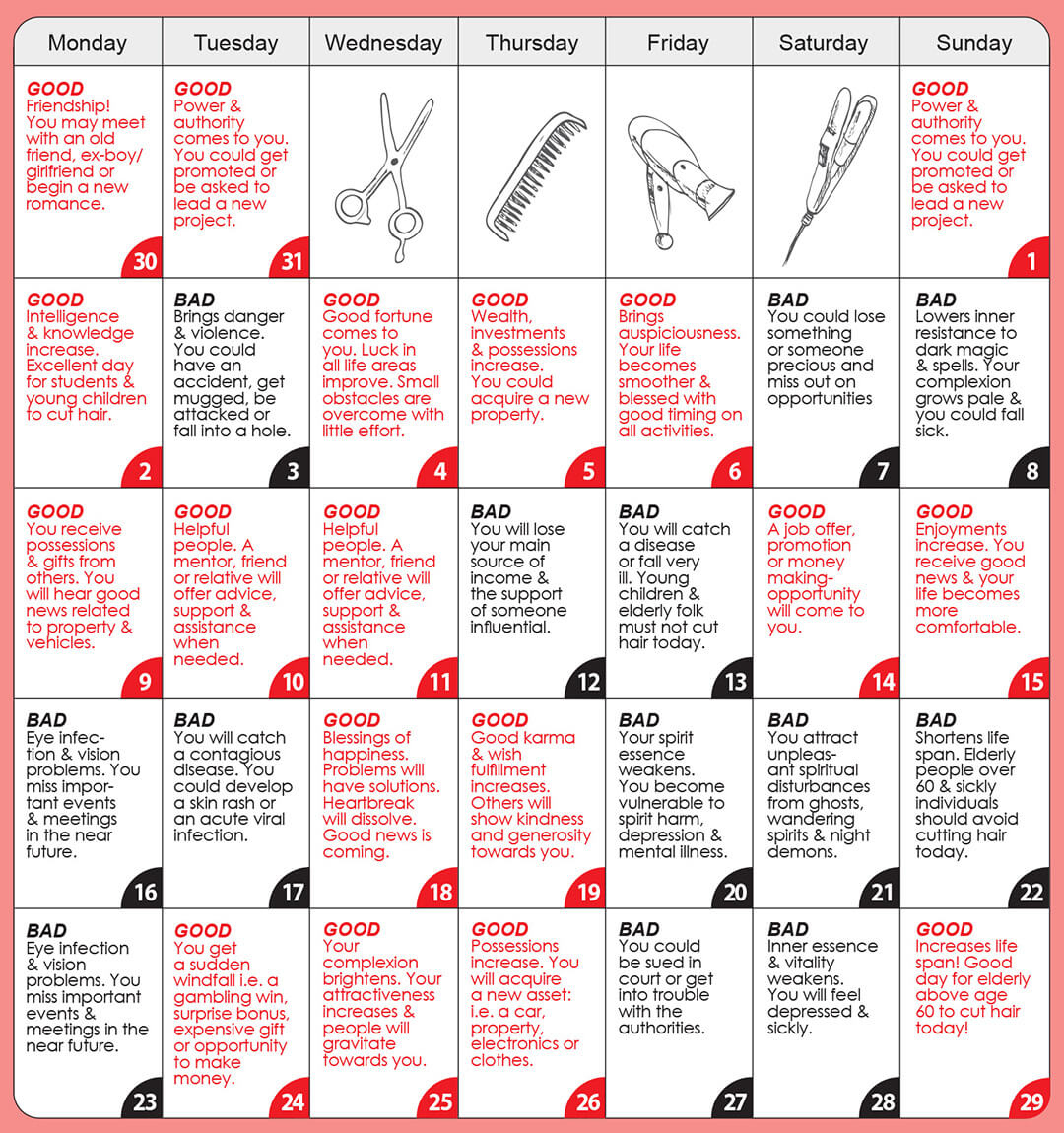 Good &amp;amp; Bad Days To Cut Hair For January 2023 - Wofs | Haircut Lunar Calendar June 2024