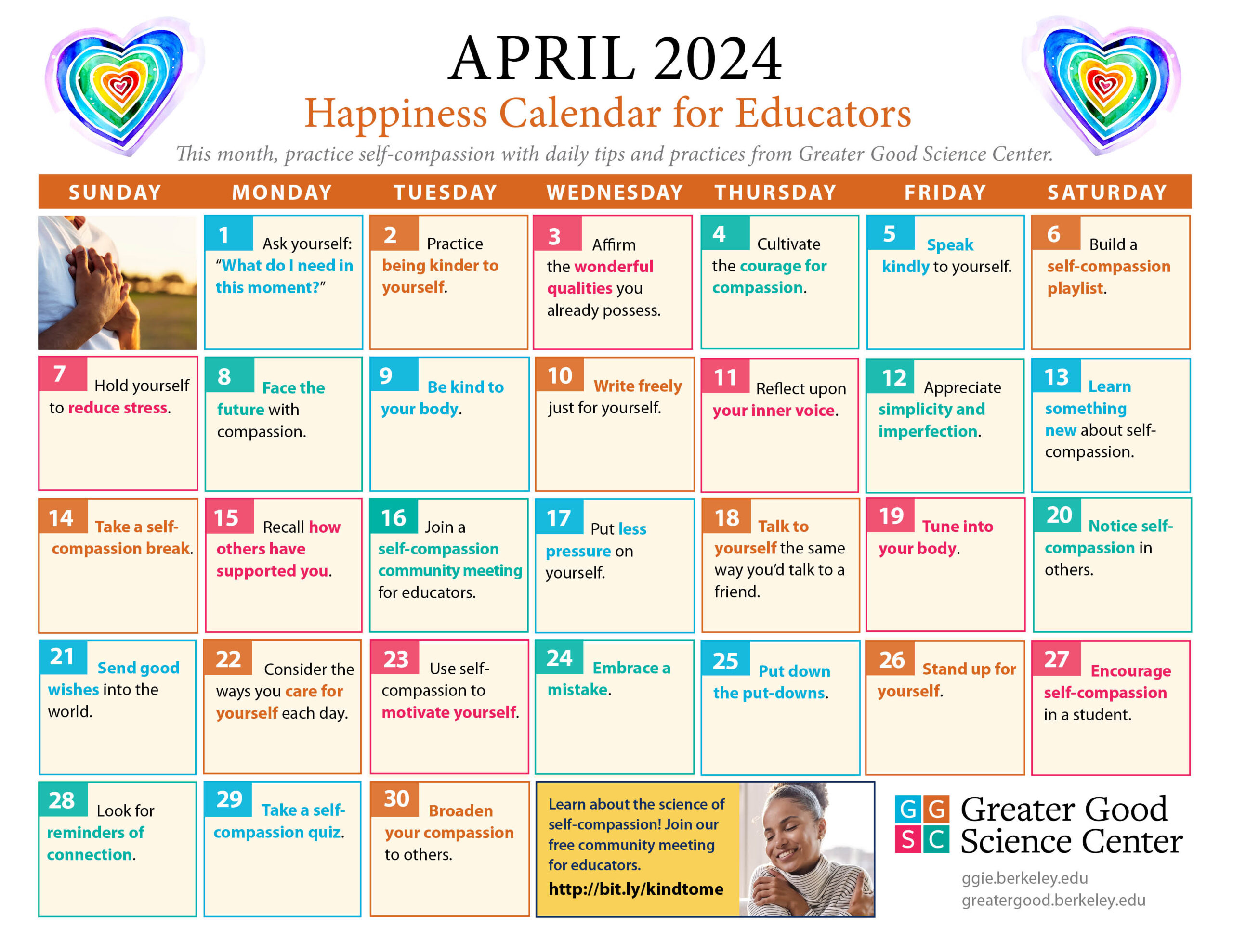 Happiness Calendar For Educators For April 2024 | Action For Happiness Calendar June 2024