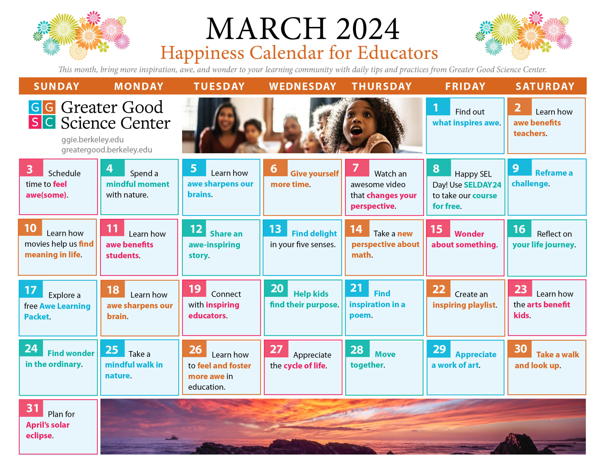 Happiness Calendar For Educators For March 2024 | Action For Happiness Calendar June 2024