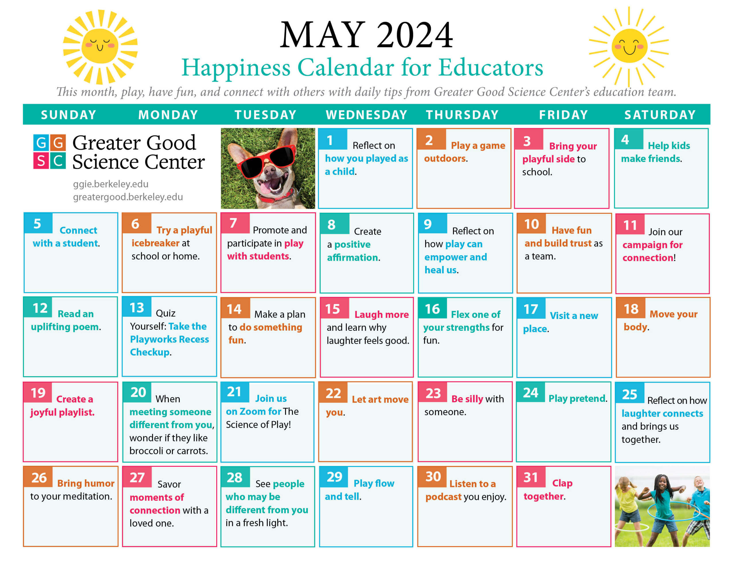 Happiness Calendar For Educators For May 2024 | Action For Happiness Calendar June 2024