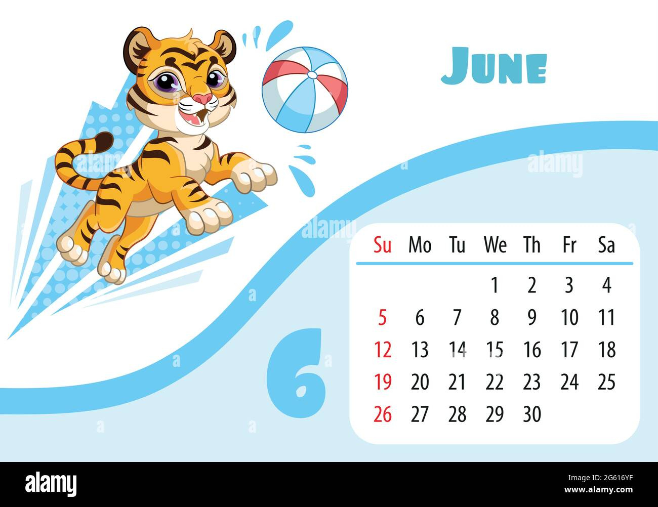 Horizontal Desktop Childrens Calendar Design For June 2022, The | What Animal Is June In The Chinese Calendar