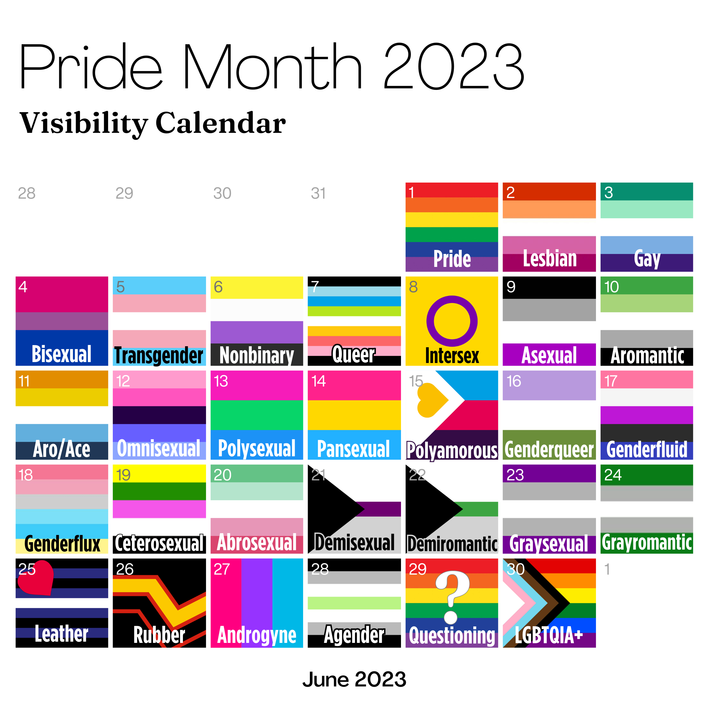 I Updated The Pride Month Visibility Calendar That Gets Passed | June Lgbt Pride Month Calendar