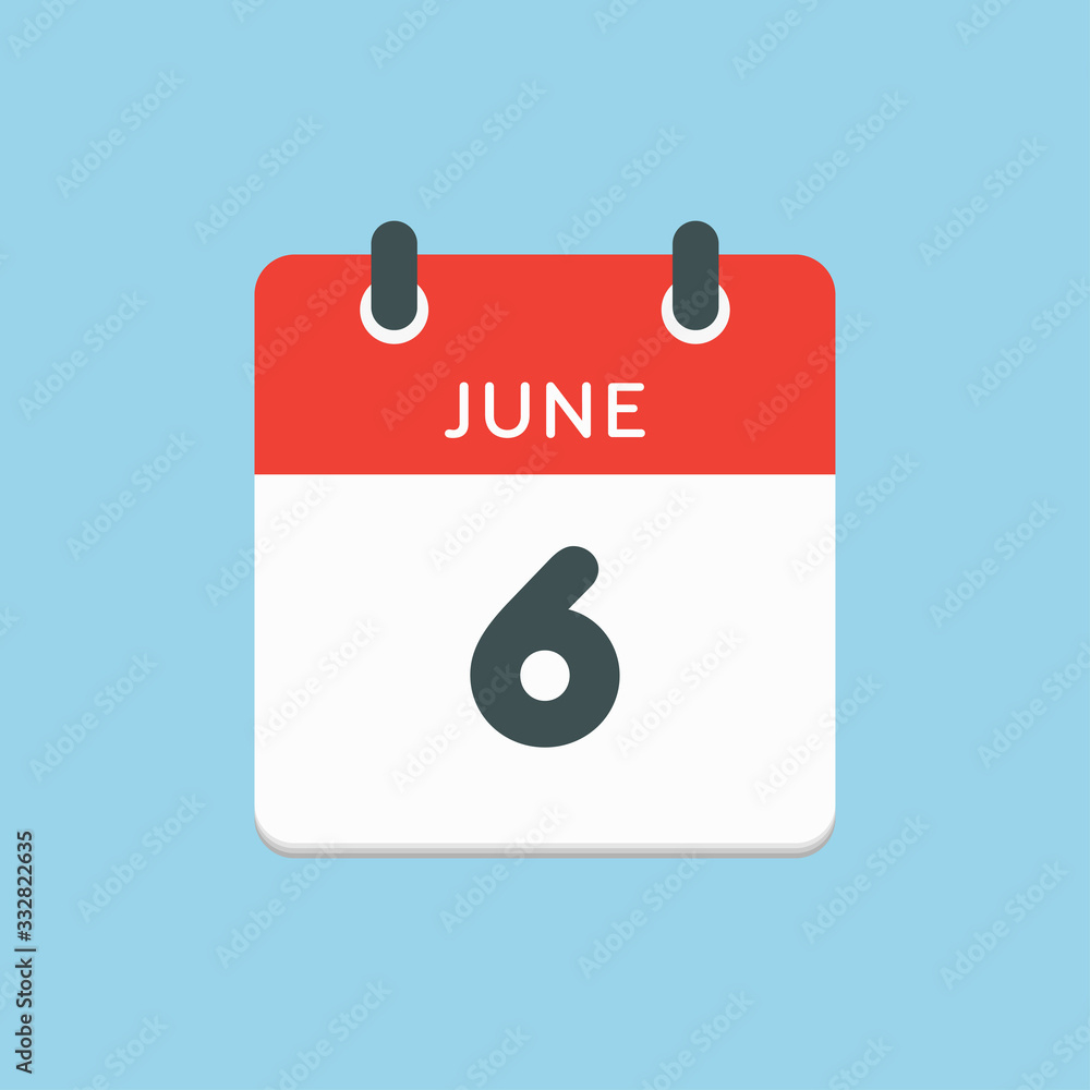 Icon Calendar Day 6 June, Summer Days Of The Year Stock | How Many Calendar Days In June