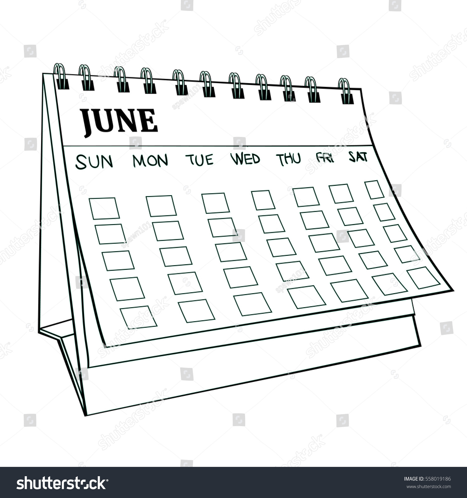 Illustration Isolated Black White Cartoon Calender Stock Vector | Black And White June Calendar