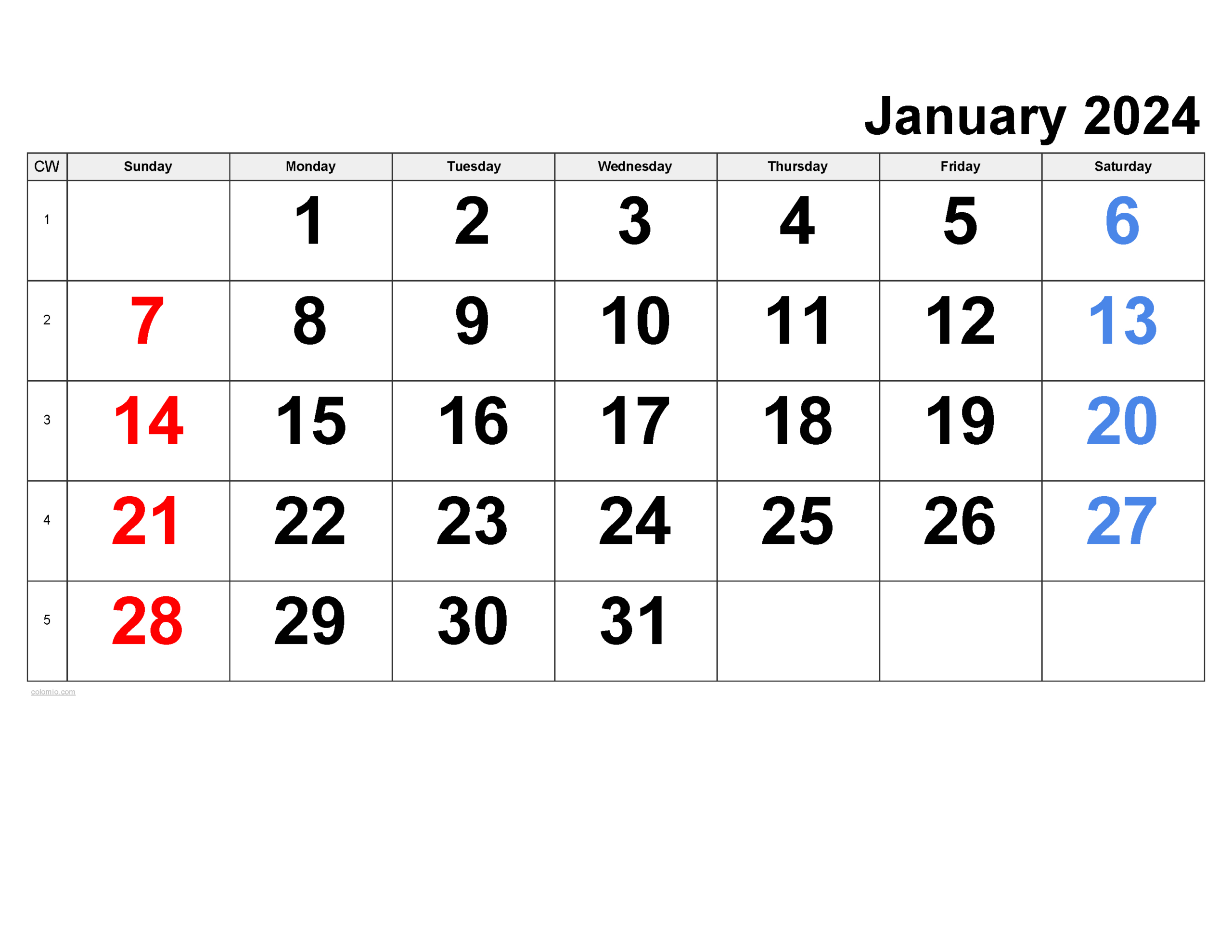 January 2024 Calendar | Free Printable Pdf, Xls And Png | 2024 Calendar Jan To June