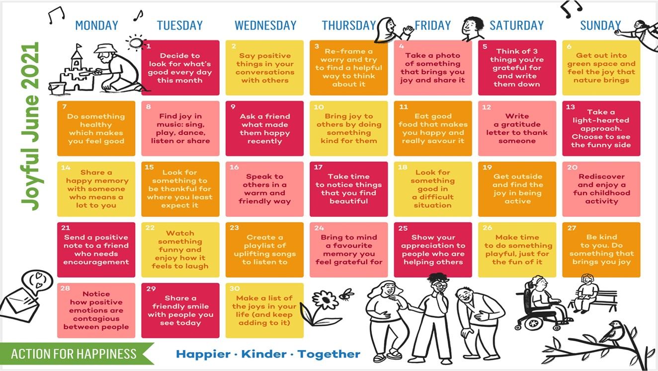 Joyful June 2021: Action For Happiness Releases Their Daily Action | Action For Happiness June Calendar