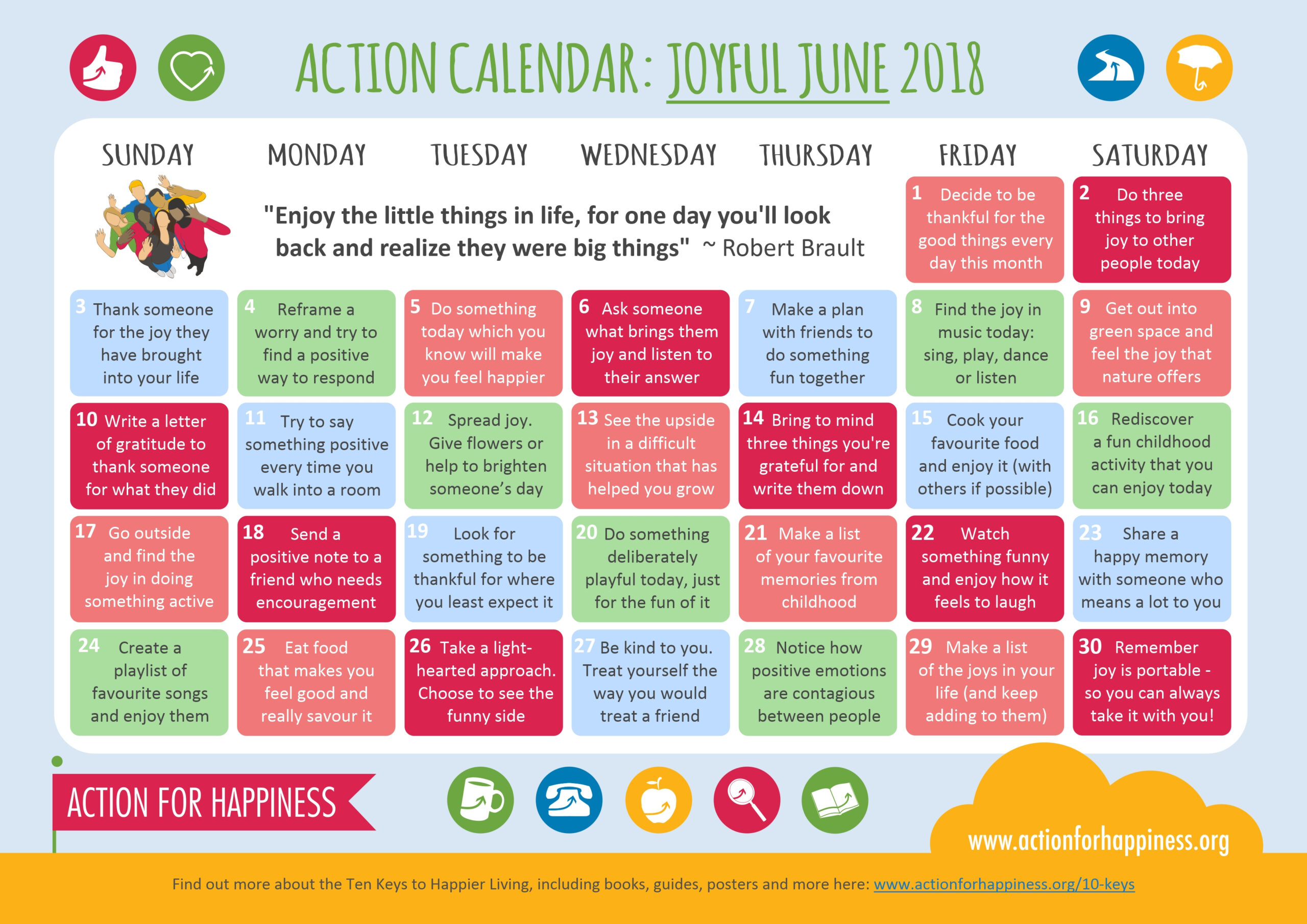 Joyful June Calendar | Action For Happiness June Calendar