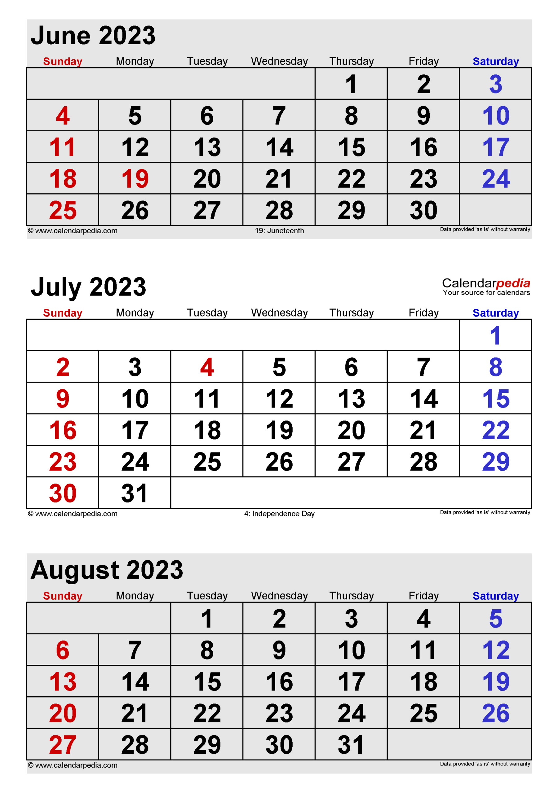 July 2023 Calendar | Templates For Word, Excel And Pdf | Blank Calendar June July August