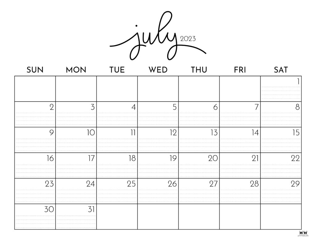 July 2023 Calendars - 50 Free Printables | Printabulls | Show Me A Calendar For June and July