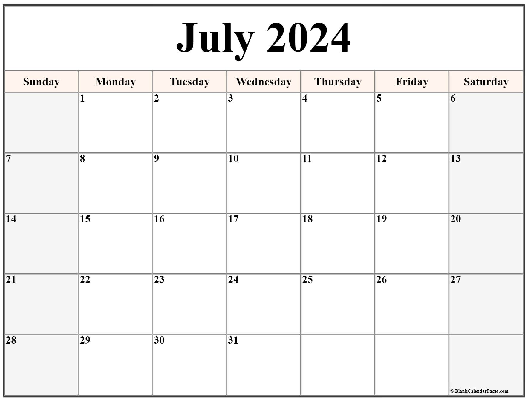 July 2024 Calendar | Free Printable Calendar | Calendar For June And July Of 2024