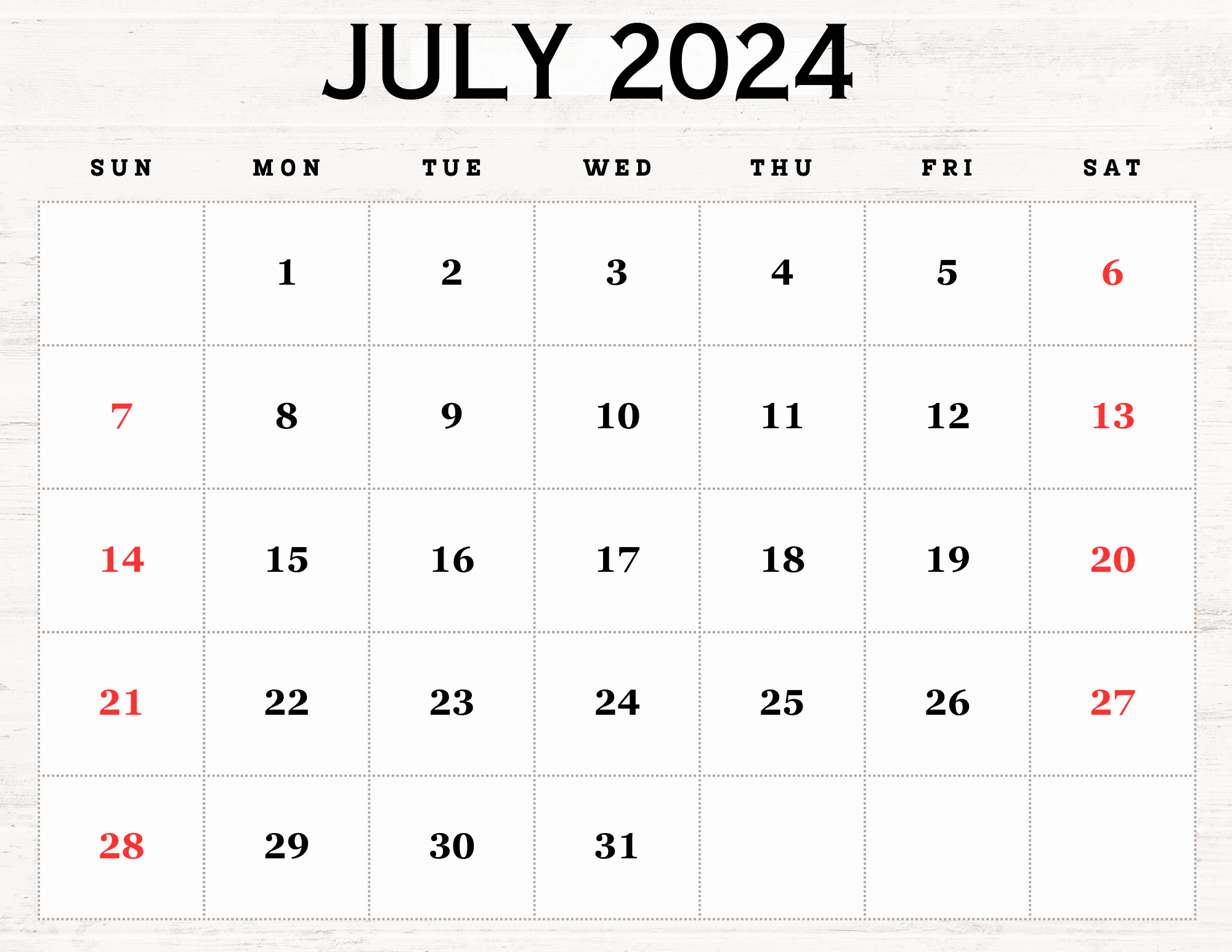 July 2024 Calendar Printable Pdf With Holidays Free Template | Free Printable Calendar July 2024 To June 2024