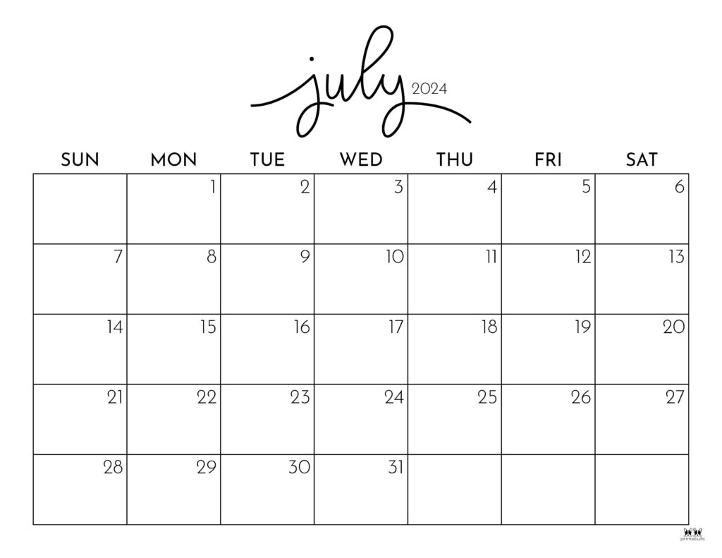 July 2024 Calendars - 50 Free Printables | Printabulls | Blank Calendar June And July 2024