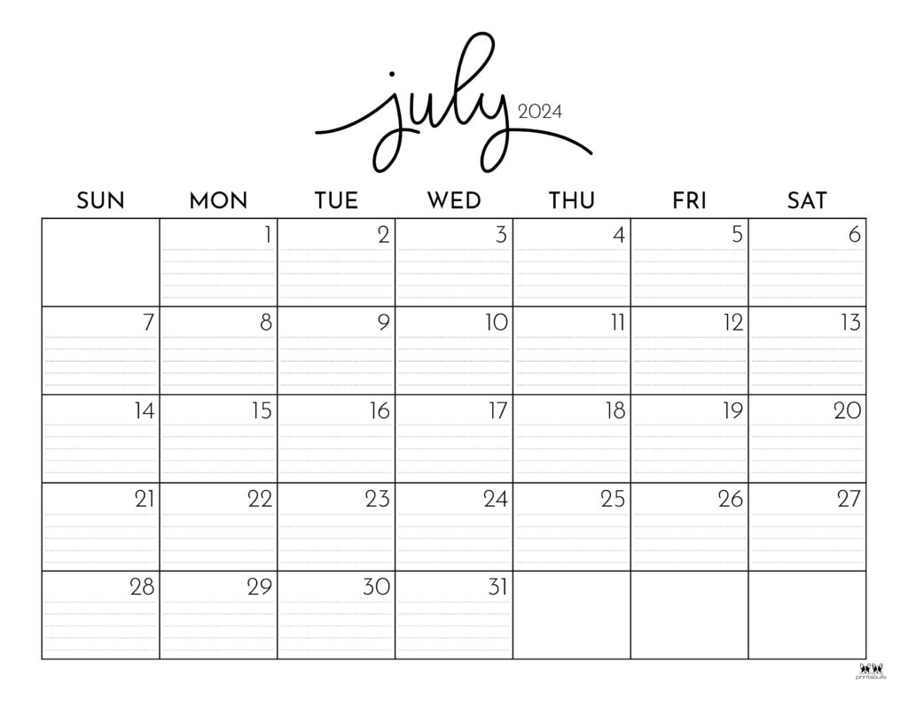 July 2024 Calendars - 50 Free Printables | Printabulls | Calendar Template June July August 2024