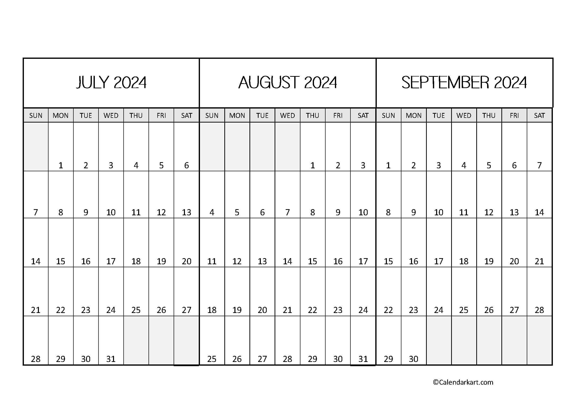 July To September 2024 Calendar (Q3) - Calendarkart | June Through September 2024 Calendar