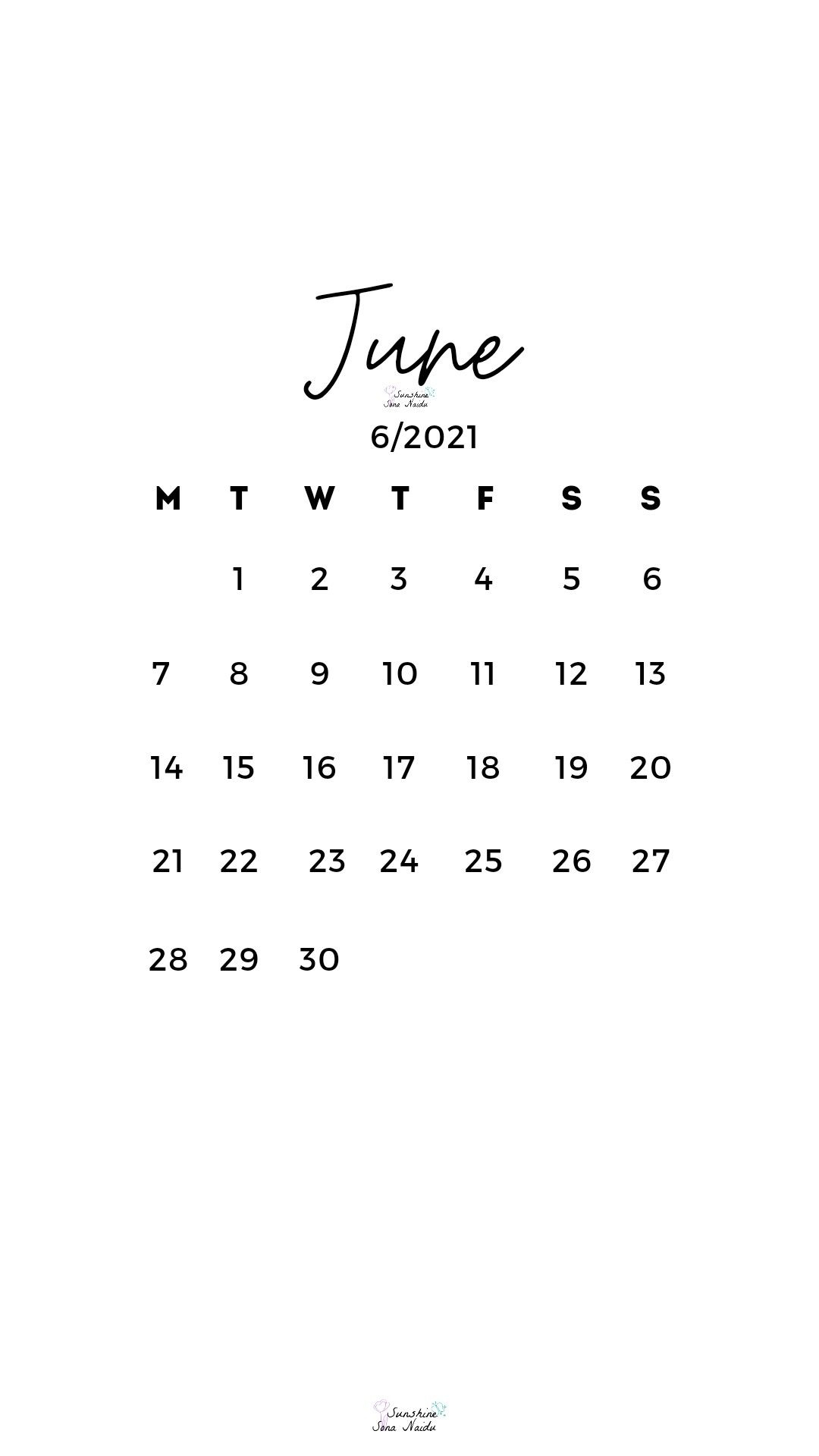 June 2021 Calendar Wallpaper | Calendar Wallpaper, 2021 Calendar | Black and White June Calendar