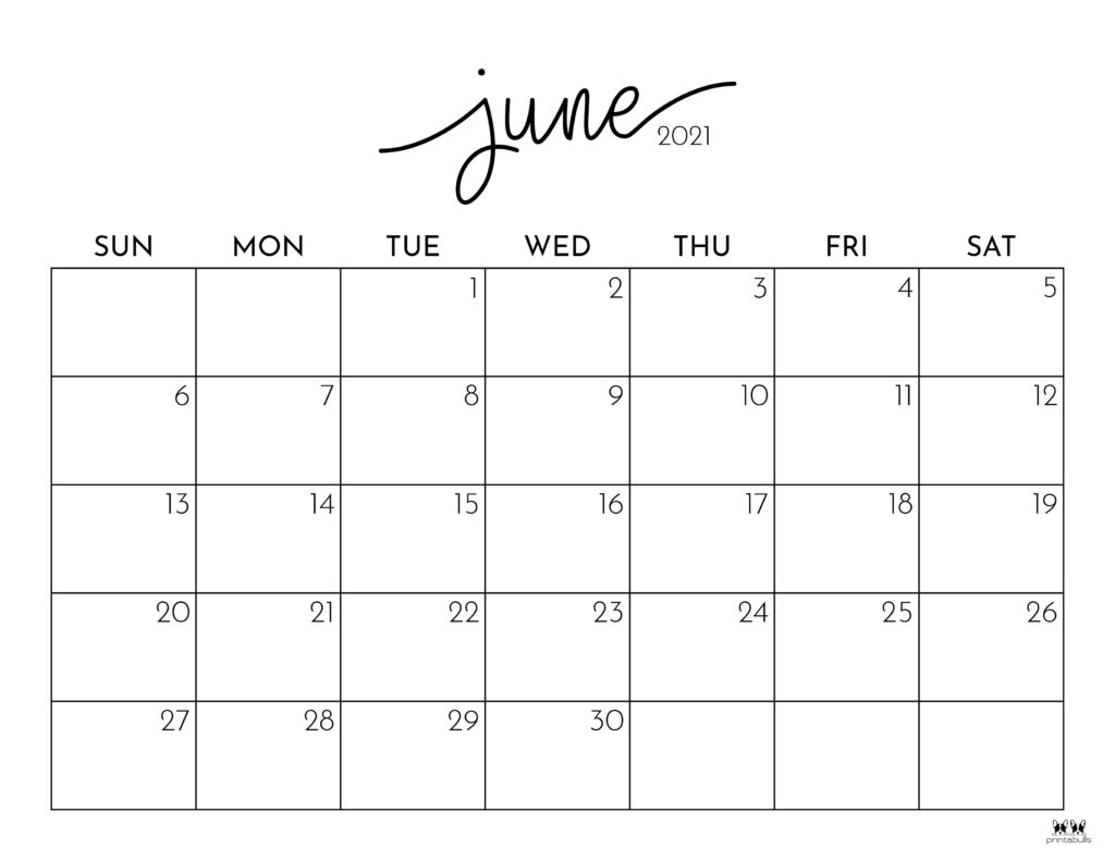 June 2021 Calendars - 15 Free Printables | Printabulls | Give Me The Calendar of June