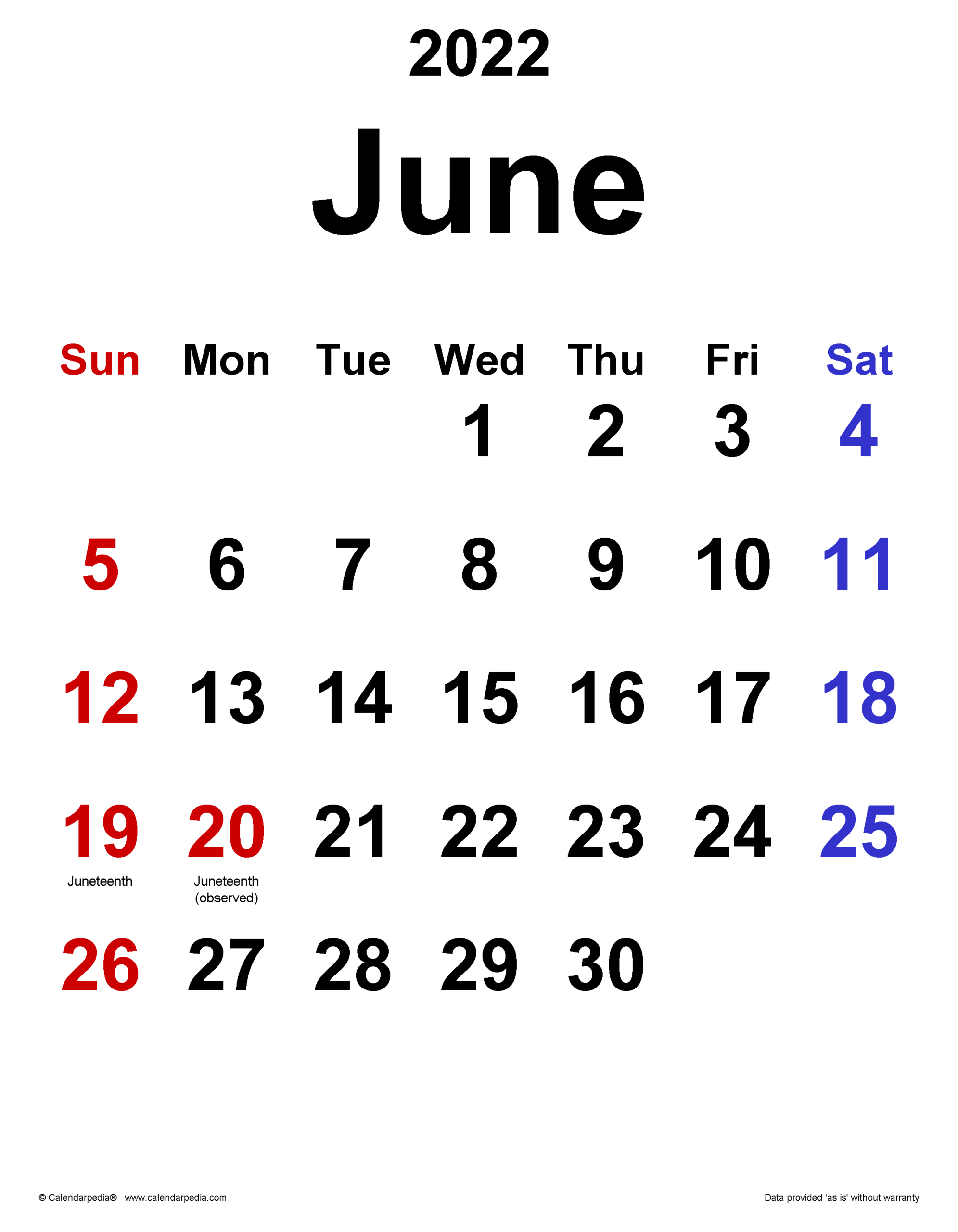 June 2022 Calendar | Templates For Word, Excel And Pdf | Give Me The Calendar For The Month of June