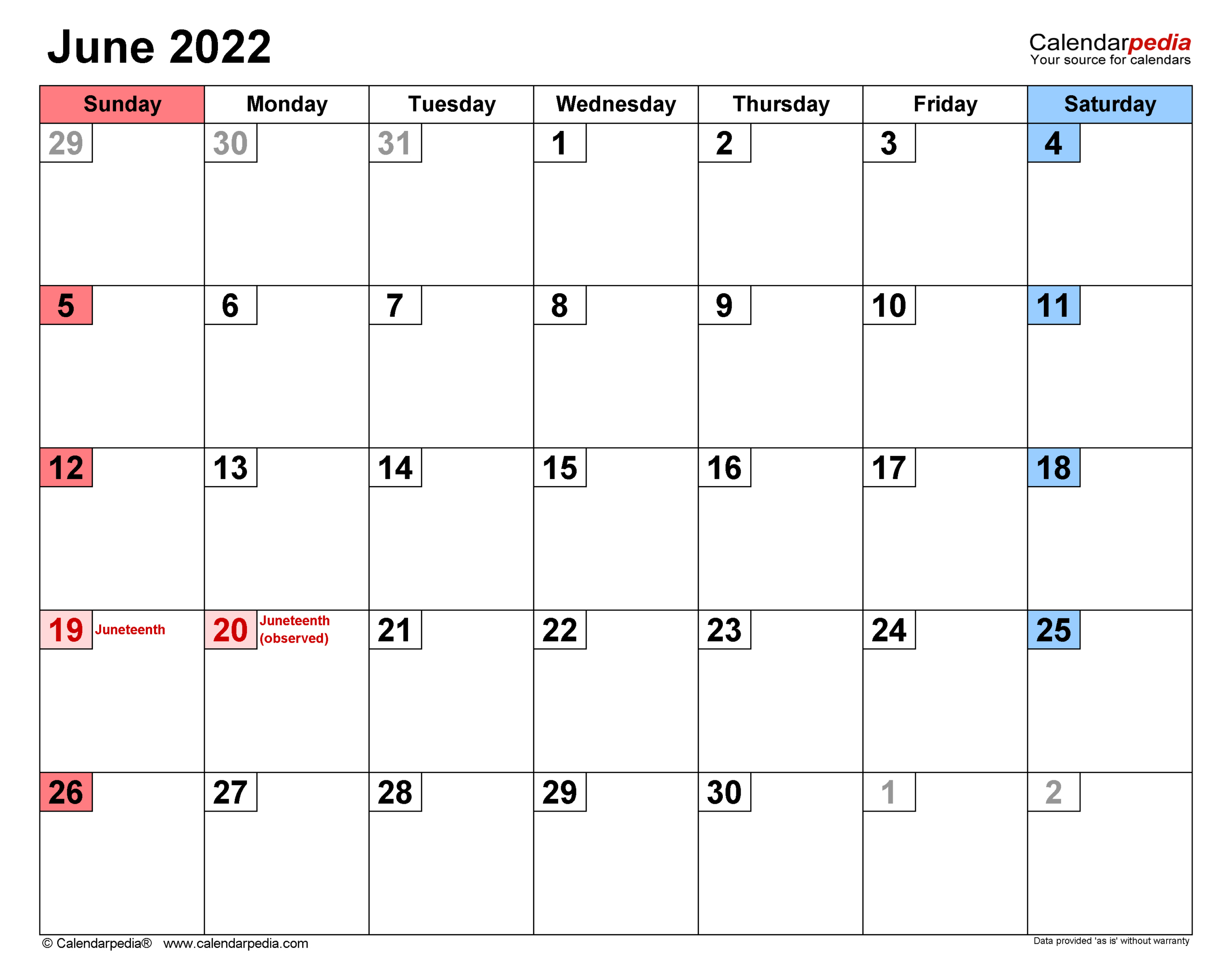 June 2022 Calendar | Templates For Word, Excel And Pdf | Show Calendar For The Month Of June