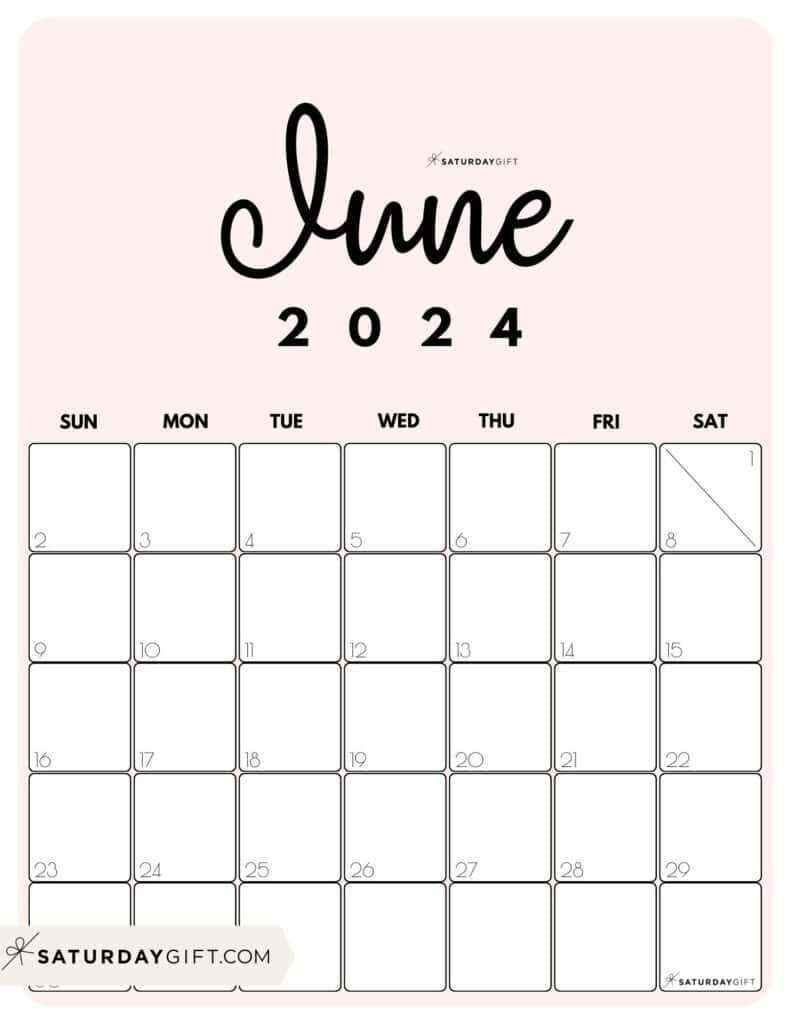 June 2024 Calendar - 20 Cute &amp;amp; Free Printables | Saturdaygift | Cute June 2024 Calendar Printable