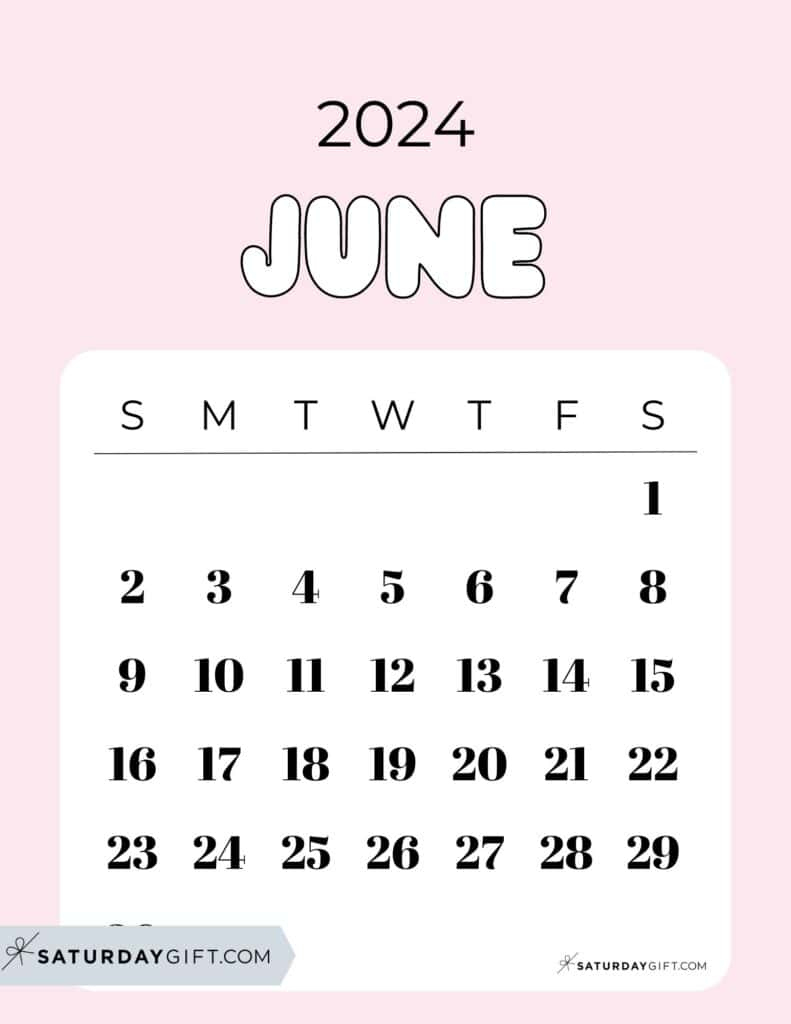 June 2024 Calendar - 20 Cute &amp;amp; Free Printables | Saturdaygift | Cute June 2024 Calendar Printable