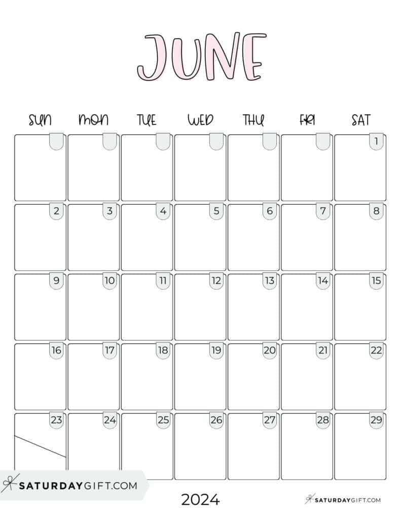 June 2024 Calendar - 20 Cute &amp;amp; Free Printables | Saturdaygift | Cute June 2024 Calendar Printable