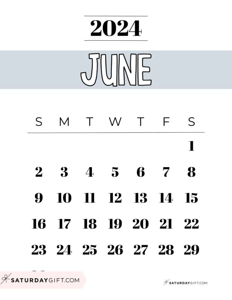 June 2024 Calendar - 20 Cute &amp;amp; Free Printables | Saturdaygift | Cute June Printable Calendar 2024