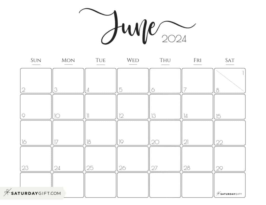 June 2024 Calendar - 20 Cute &amp;amp; Free Printables | Saturdaygift | Cute June Printable Calendar 2024