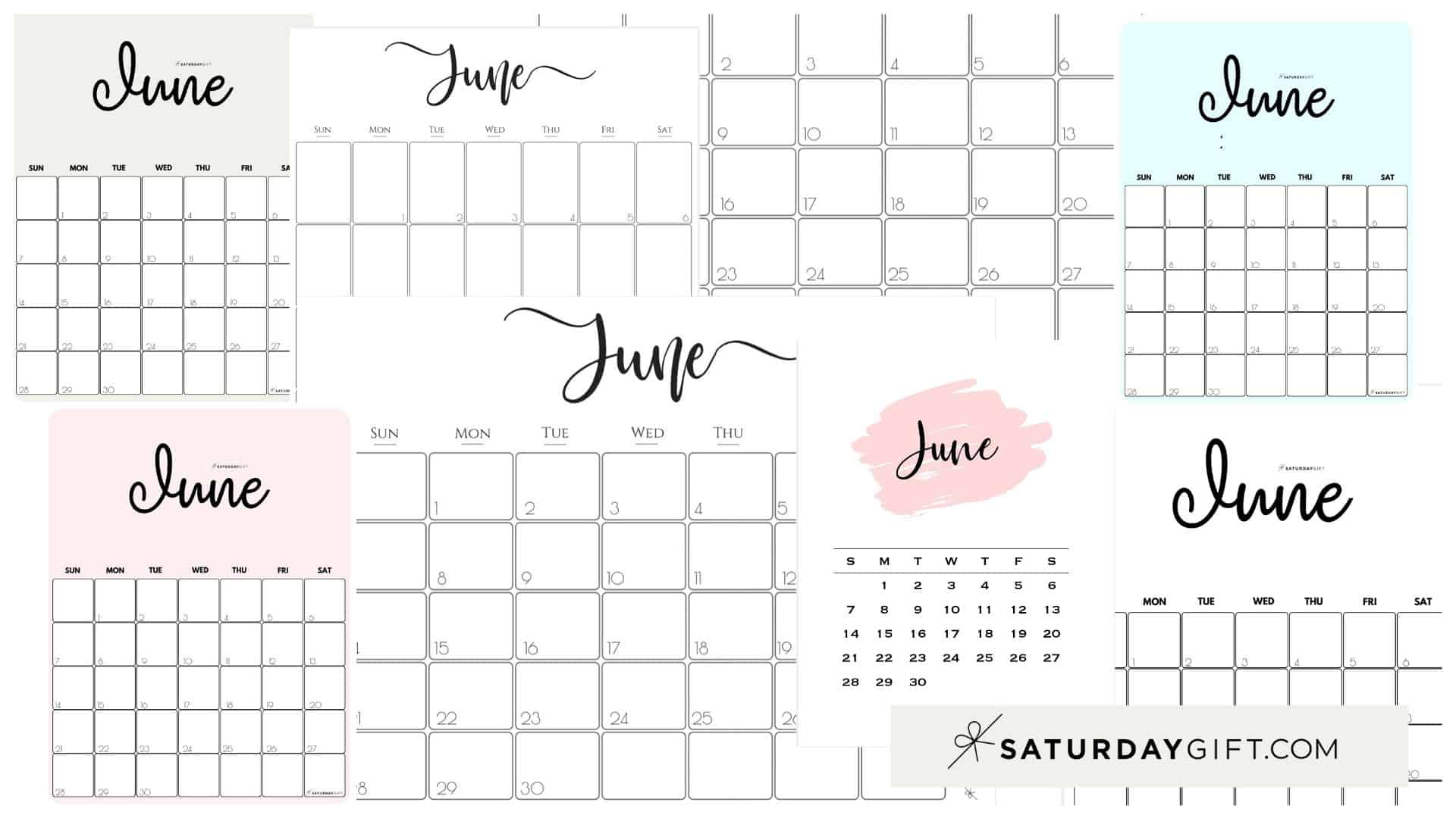 June 2024 Calendar - 20 Cute &amp;amp; Free Printables | Saturdaygift | Free Printable Monthly Calendar June