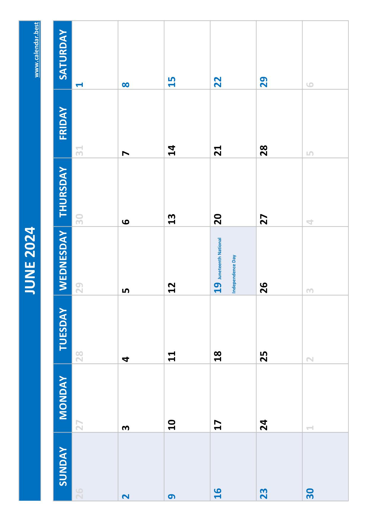 June 2024 Calendar -Calendar.best | Calendar 2024 June With Holidays