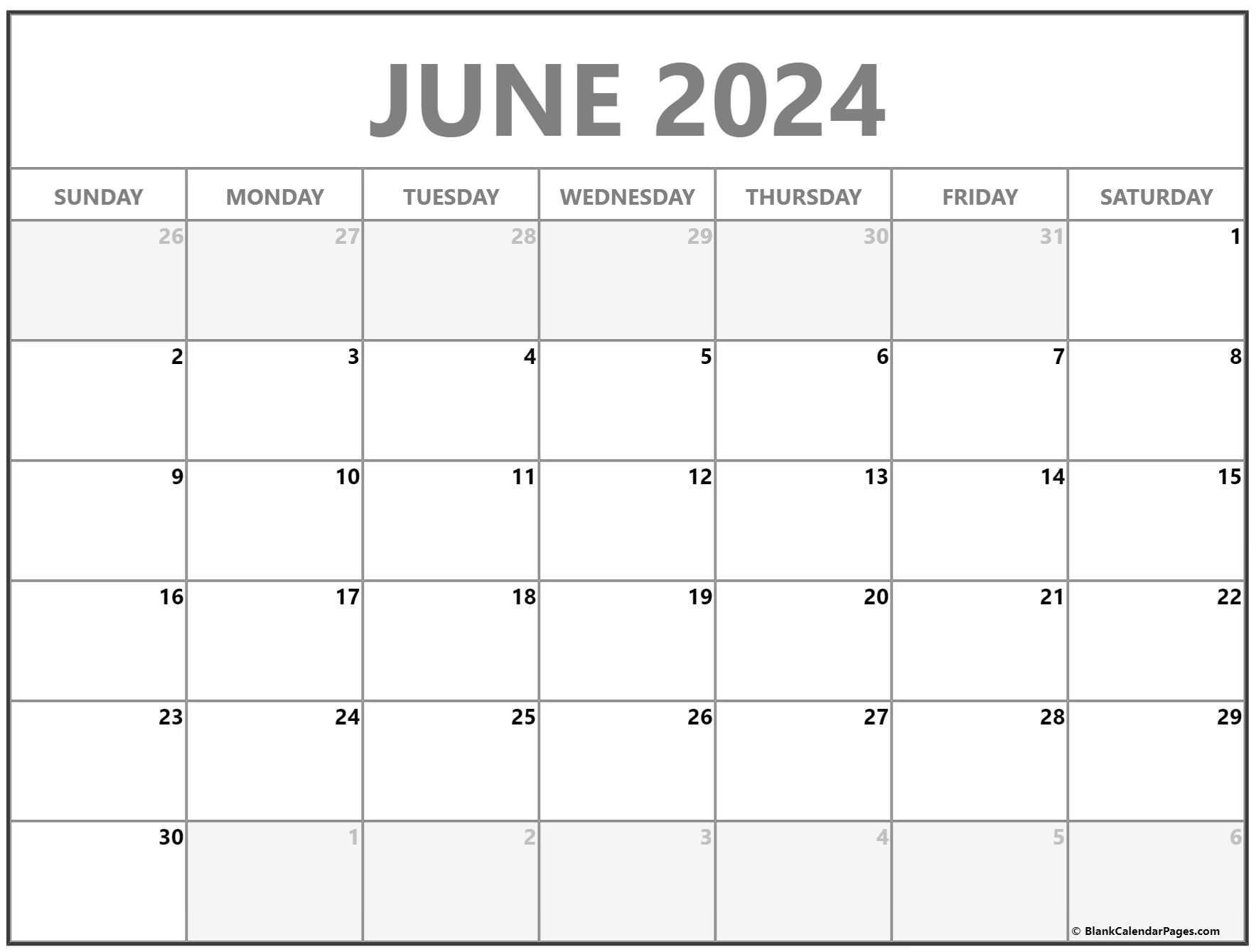 June 2024 Calendar | Free Printable Calendar | Blank Calendar June 2024 Printable