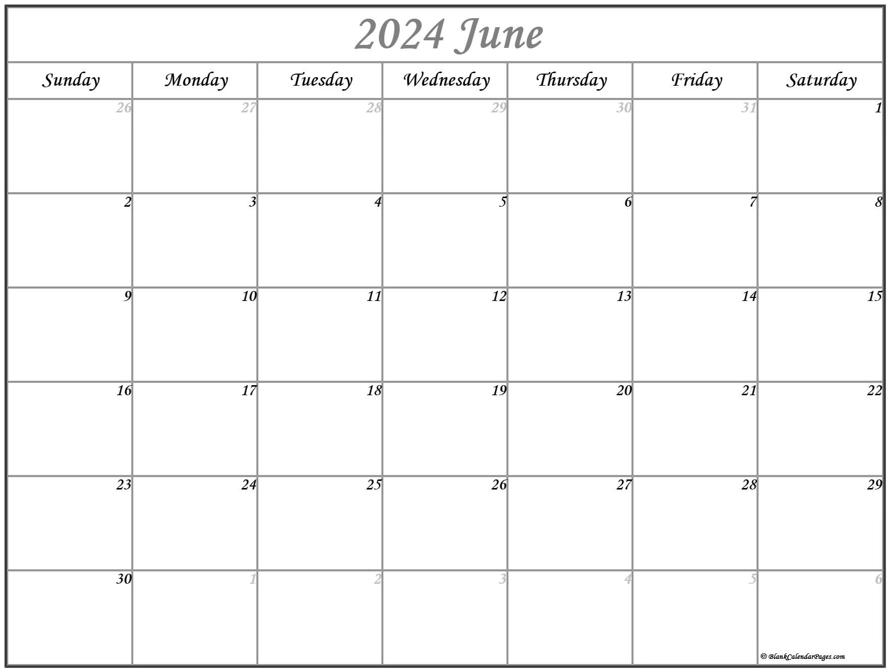 June 2024 Calendar | Free Printable Calendar | Blank June 2024 Calendar Printable