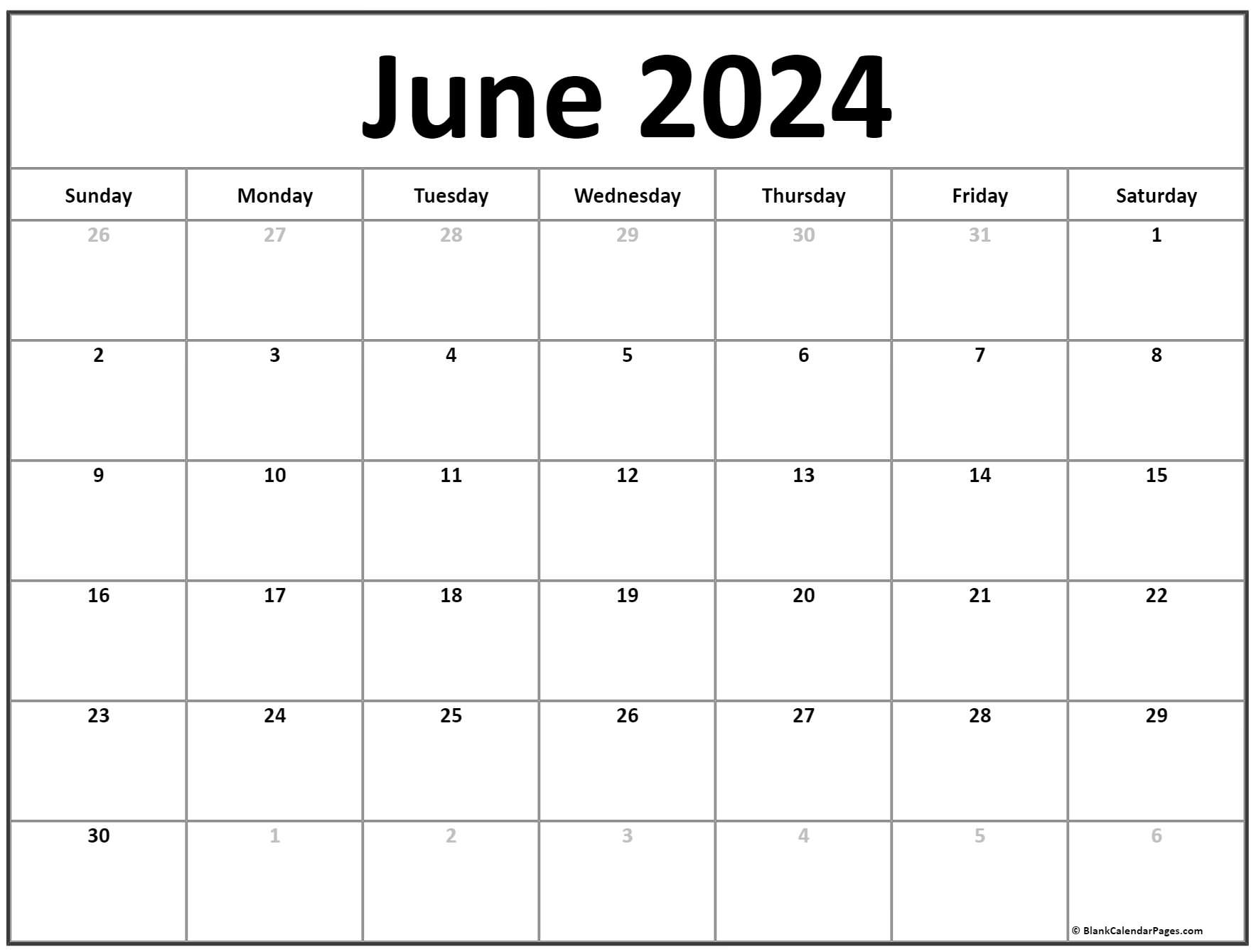 June 2024 Calendar | Free Printable Calendar | Free Calendar Template June 2024