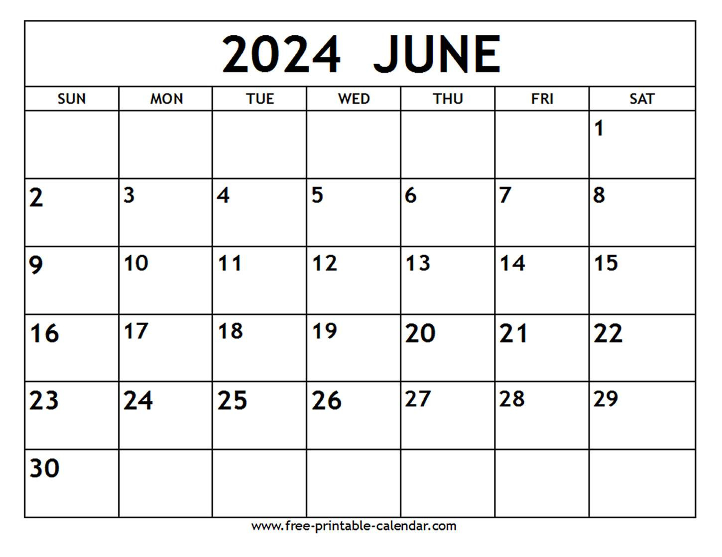 June 2024 Calendar - Free-Printable-Calendar | Free June 2024 Calendar to Print