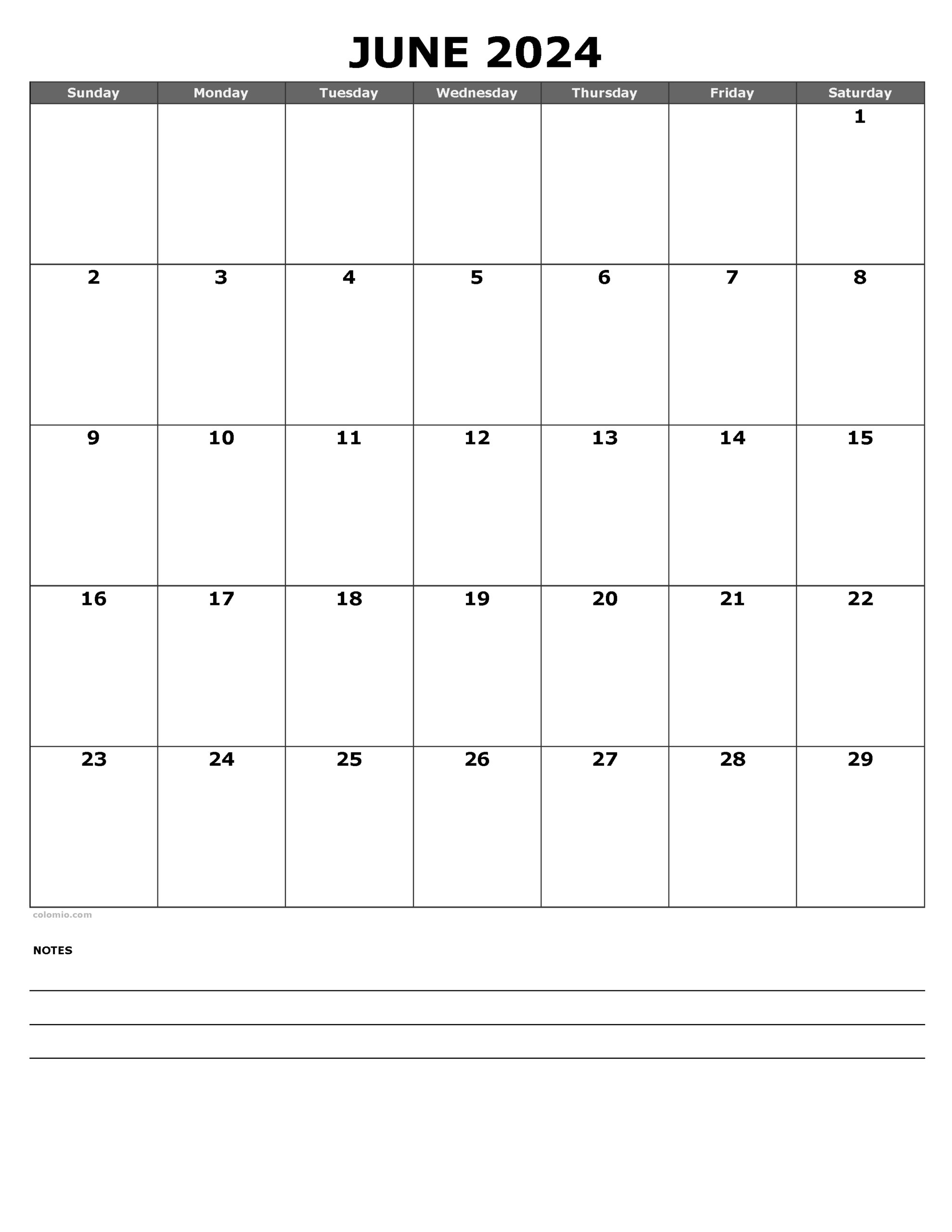 June 2024 Calendar | Free Printable Pdf, Xls And Png | A Calendar For June 2024