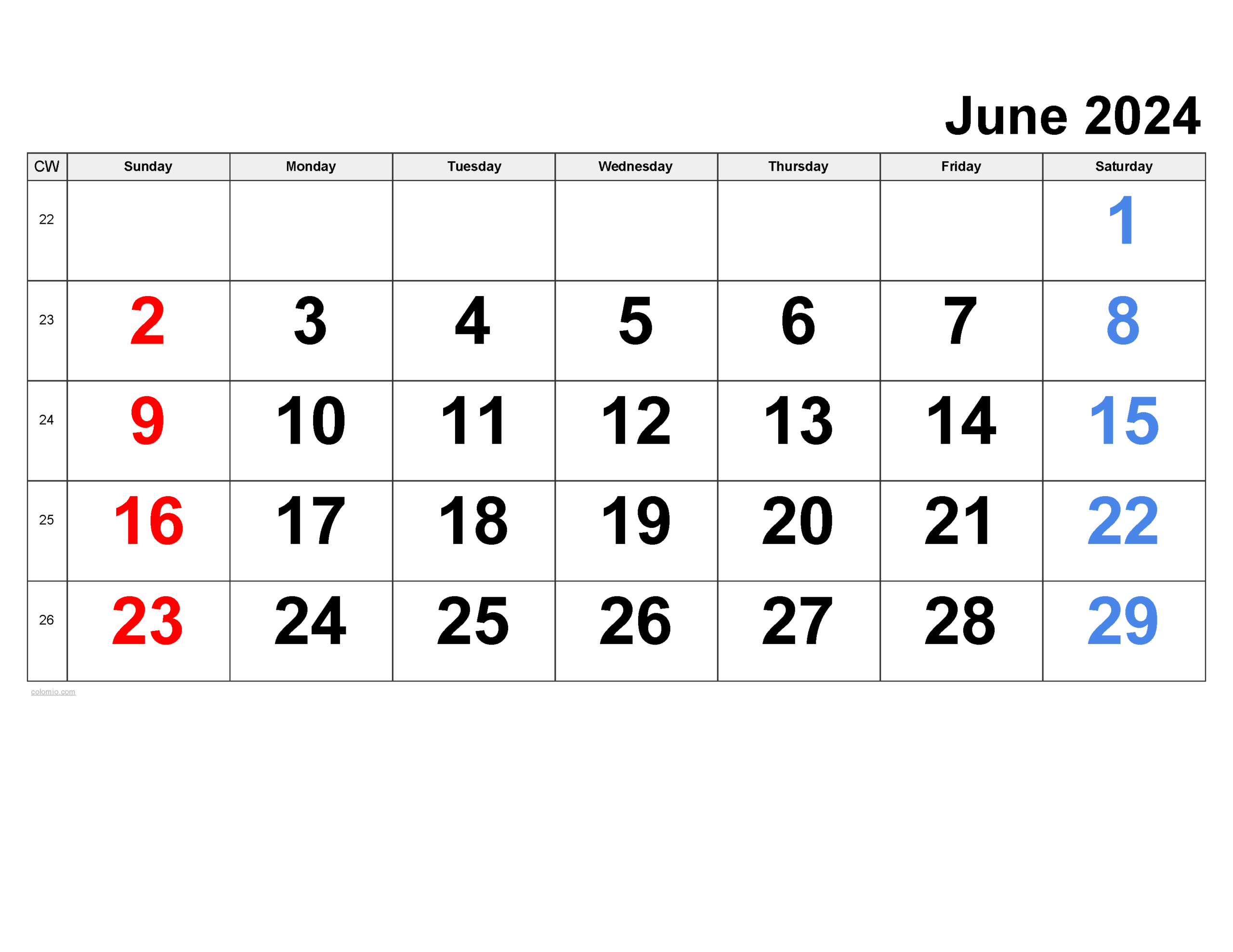 June 2024 Calendar | Free Printable Pdf, Xls And Png | Blank June 2024 Calendar Editable