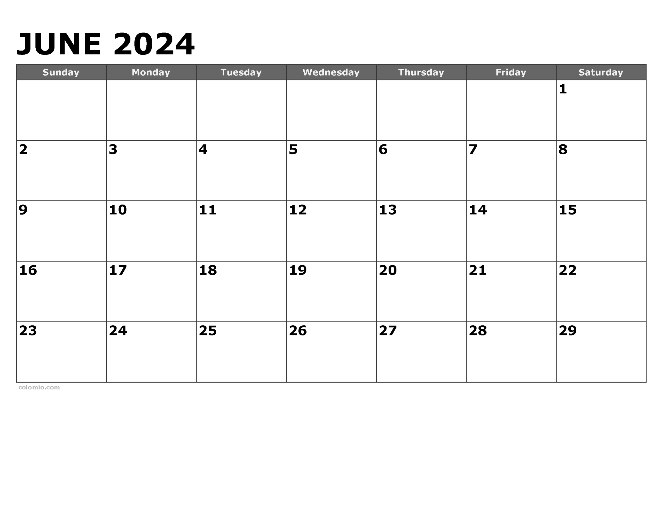 June 2024 Calendar | Free Printable Pdf, Xls And Png | Free June 2024 Calendar Printable