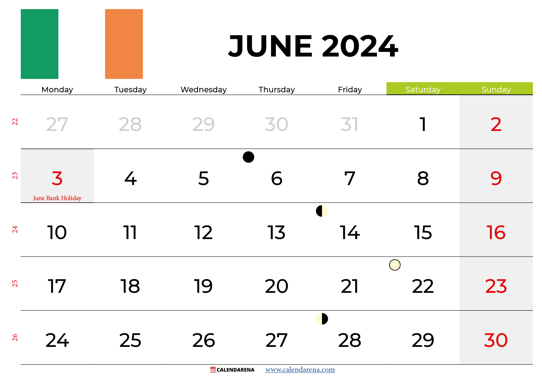 June 2024 Calendar Ireland In 2024 | Free Printable Calendar | June 2024 Calendar With Holidays