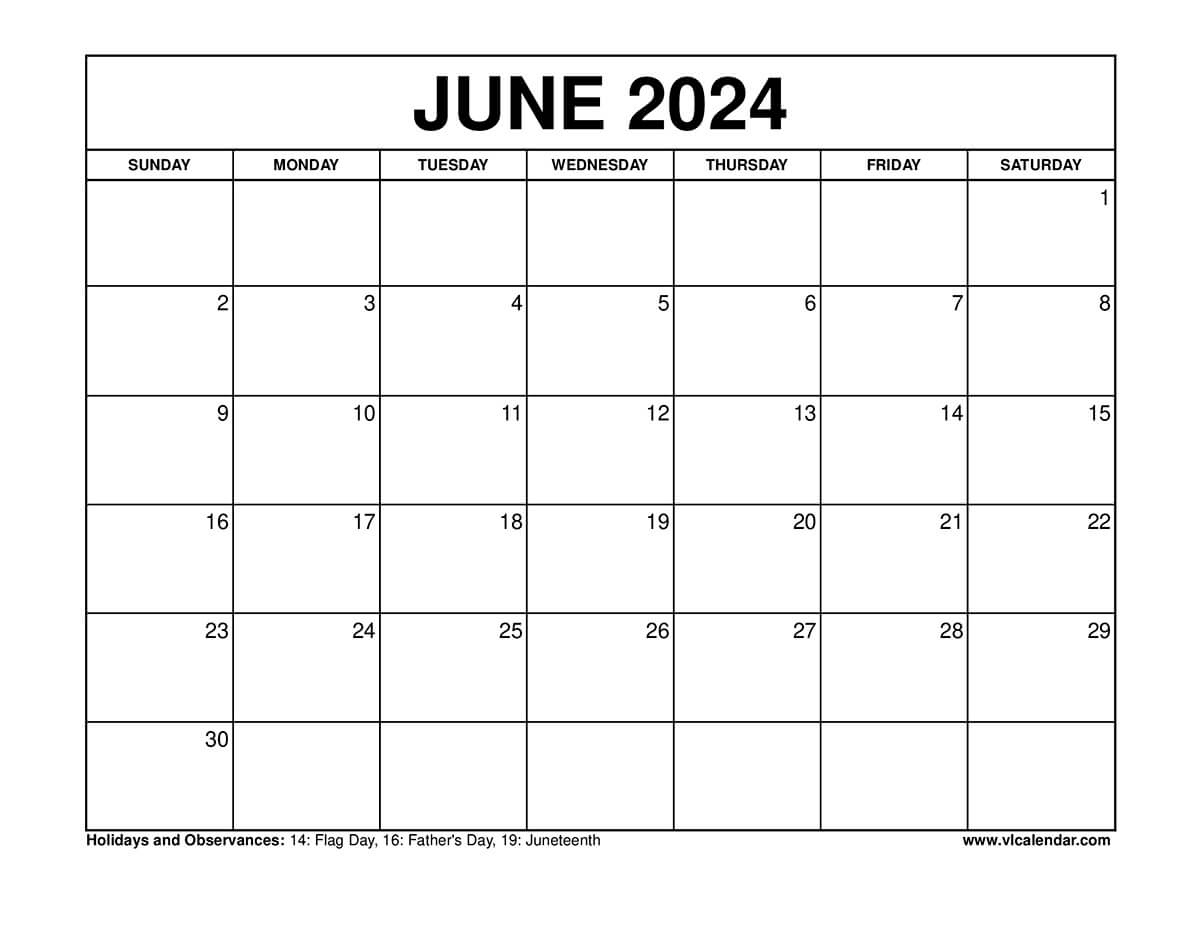 June 2024 Calendar Printable Templates With Holidays | 2024 Calendar With Holidays June